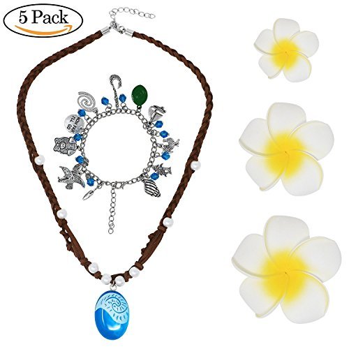 Tacobear Princesa Vaiana Accesorios Collar Vaiana Pulsera Vaiana y 3 Flor Pinzas de Cabello para niñas Mujer Vaiana Joyas Cosplay Disfraz