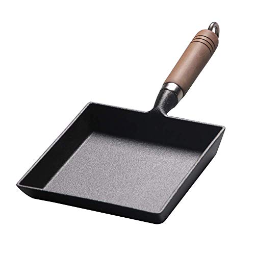 Tamagoyaki Japonés Tortilla Pan/Huevo Pan, Rectángulo Sartén, Mini Antiadherente Sartén, Hierro Fundido Sartén con Mango Madera - Negro, free size