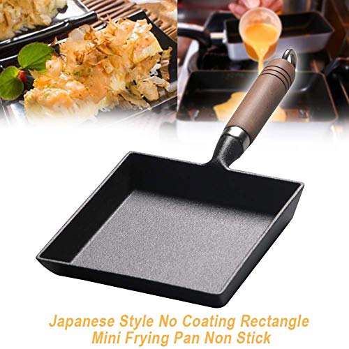 Tamagoyaki Japonés Tortilla Pan/Huevo Pan, Rectángulo Sartén, Mini Antiadherente Sartén, Hierro Fundido Sartén con Mango Madera - Negro, free size