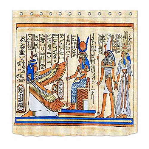 taquxinlaowan Antiguo Egipto ISIS Mural Impermeable Tela Cortina de Ducha Gancho Set Alfombra de baño
