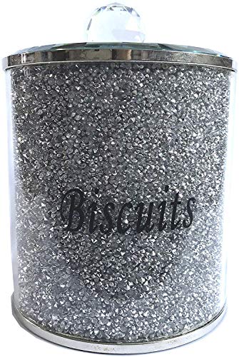 Tarro para galletas de plata con diamantes triturados en forma de tarro de lata para cocina, adornos plateados, relleno de cristal, regalo ideal BISCUIT JAR- LARGE plata