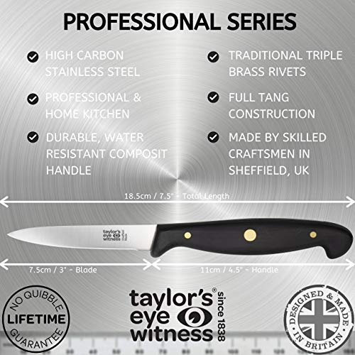 Taylors Eye Witness Serie Profesional Británica Hizo Pequeño Cuchillo Vegetal - Borde De Corte De 8 Cm Con Una Hoja Ultra Fina, Puntiaguda, Tierra De Precisión De Acero Inoxidable De Alto Carbono.