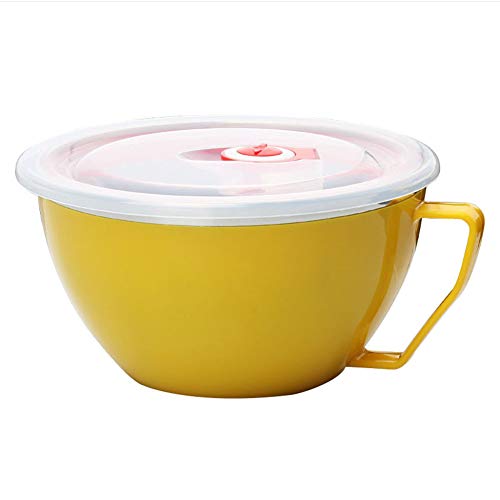 tazón para alimentos con asa, acero inoxidable, aislamiento térmico, arroz, sopa, fideos, cuenco con tapa amarillo