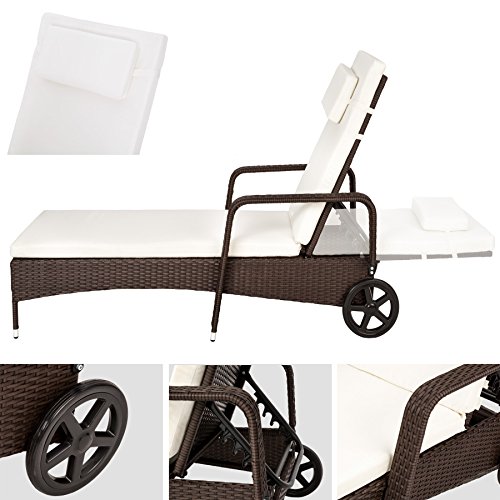 TecTake Tumbona chaise longue de poli ratán tumbona de jardín silla de terraza - disponible en diferentes colores - (Negro/Marrón)