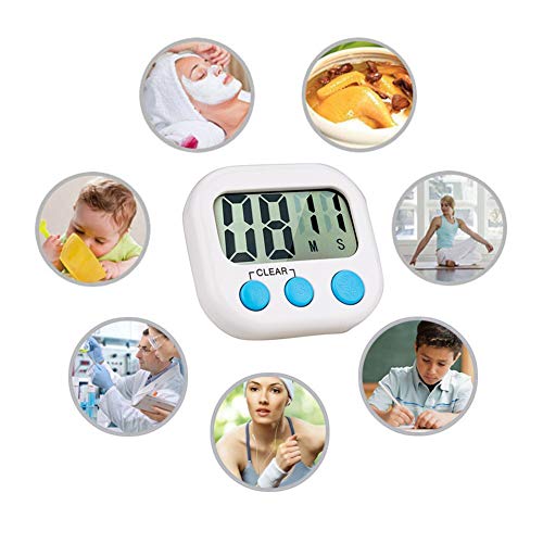 Temporizador digital electrónica cocina cocina nuevo reloj con alarma magnética y soporte, minuto segundo para arriba cuenta verde de cuenta regresiva, exhibición grande del LCD,Blanco