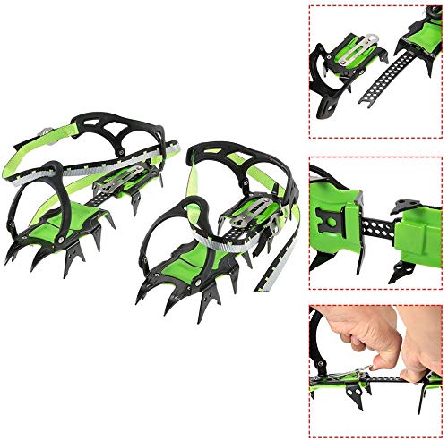 Tentock Escalada Al Aire Libre Crampones Acero al Manganeso 14 Dientes Antideslizante Cubierta del Zapato Pinzas para Montañismo Caza(Tipo A-Dientes Largos)