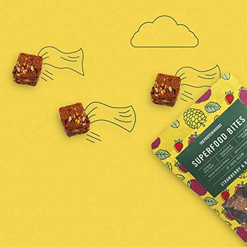 THE PROTEIN WORKS Superfood Bites | 100% Veganos | Snack Saludable y Natural | A Base de Plantas| Fresa & Frambuesa | 140g