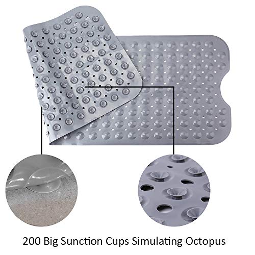 THETIS Alfombrilla de Baño Antideslizante 100 x 40cm - Alfombrilla de Bañera con Ventosas Antideslizante, Alfombra de Bañera con 200 Ventosas para Bañeras y Placas de Ducha (Gris)