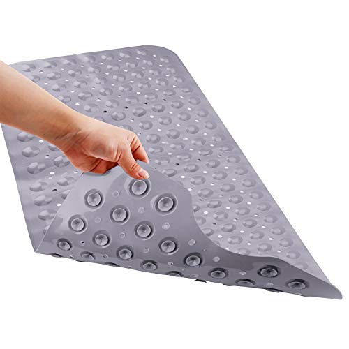 THETIS Alfombrilla de Baño Antideslizante 100 x 40cm - Alfombrilla de Bañera con Ventosas Antideslizante, Alfombra de Bañera con 200 Ventosas para Bañeras y Placas de Ducha (Gris)