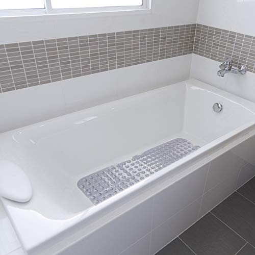 THETIS Alfombrilla de Baño Antideslizante 100 x 40cm - Alfombrilla de Bañera con Ventosas Antideslizante, Alfombra de Bañera con 200 Ventosas para Bañeras y Placas de Ducha (Gris)