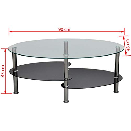 Tidyard Mesa de Centro con Diseño Exclusivo de 3 Niveles Mesa de Cristal Mesita de Noche Mesa de Café de Vidrio para Estar o Dormitorio Vidrio Templado 90x45x43cm Negro