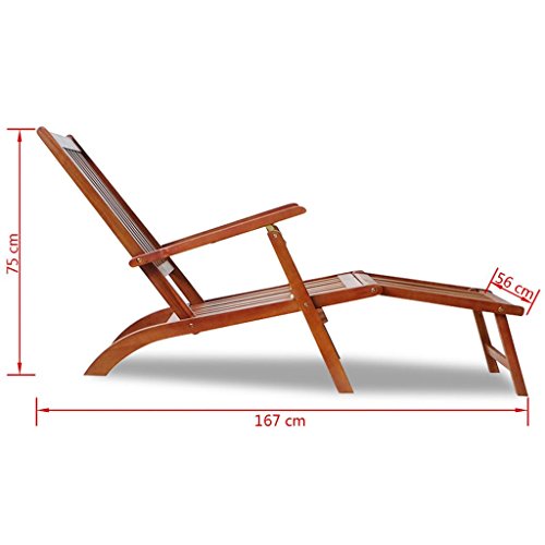 Tidyard Tumbona Plegable de Jardín Exterior con Reposapiés para Jardín Balcón Patio Piscina Terraza,Tumbona de Playa,3 Ajustes de Altura,Madera de Acacia,167x56x75cm