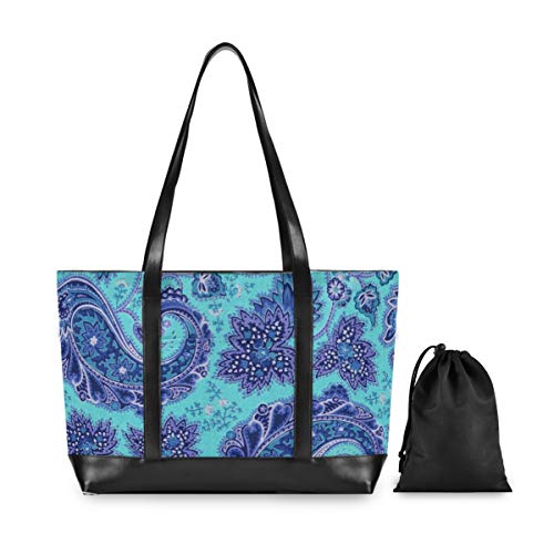 Tienda de comestibles Moda Bolso de gran capacidad Arte Flor Azul Paisley Casual Bolsa de mano Computadora