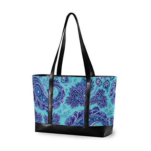 Tienda de comestibles Moda Bolso de gran capacidad Arte Flor Azul Paisley Casual Bolsa de mano Computadora
