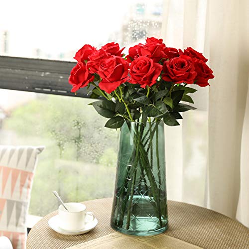 Tifuly 12 PCS Rosas Artificiales, Realista Largo Tallo Falso Rosa Seda Nupcial Ramo de Novia Flor para Home Garden Party Hotel Decoración