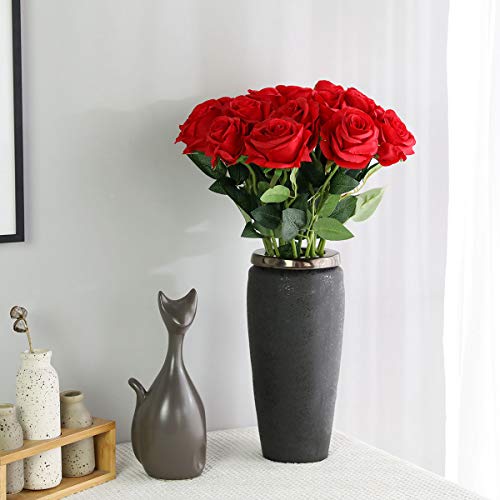 Tifuly 12 PCS Rosas Artificiales, Realista Largo Tallo Falso Rosa Seda Nupcial Ramo de Novia Flor para Home Garden Party Hotel Decoración