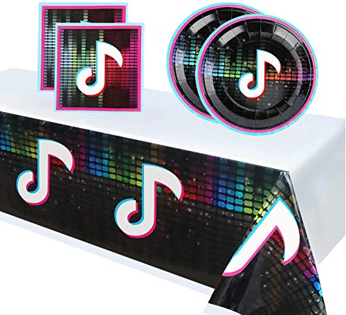 TIK Tok Party Suministros Set para el cumpleaños de los niños TIK Tok fiesta decoraciones incluidas 20 platos, 20 servilletas, mantel