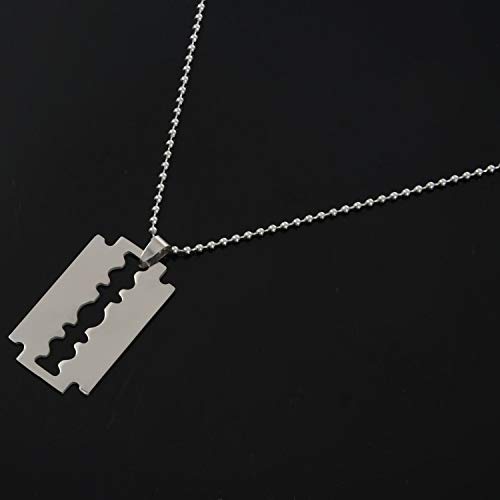 Timagebreze Hombres Collar de Cadena de Colgante de Cuchilla de afeitadora de Acero Inoxidable Plata