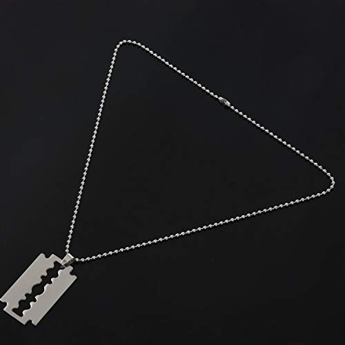 Timagebreze Hombres Collar de Cadena de Colgante de Cuchilla de afeitadora de Acero Inoxidable Plata