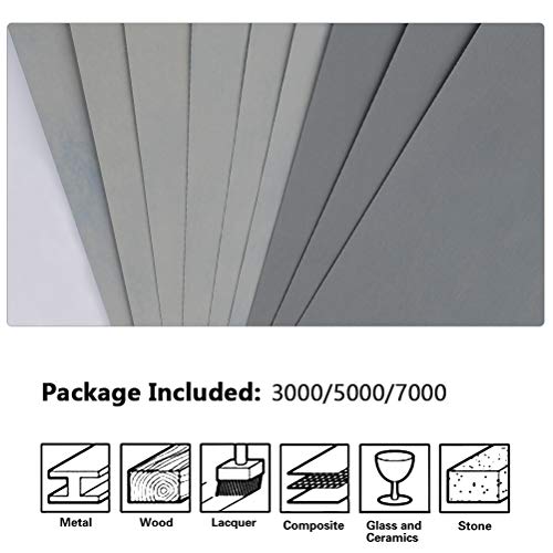 TIMESETL 10 Piezas Papel De Lija 3000 5000 7000Grit Surtido Papel de Lija Seco/al Agua para Industria Automotriz de Lijar Metal/Jade/Joyería/Cera Ámbar/Uñas