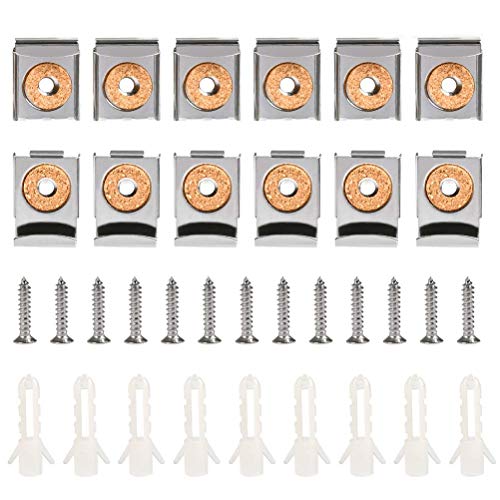 TIMESETL 16 piezas fijaciones de espejo con clips acero inoxidable 32x24 mm Clips de suspensión para espejo montaje colgantes, soportes para espejo con tacos y tornillos