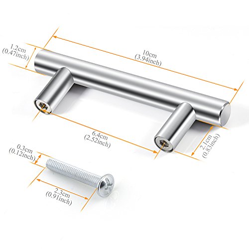 Tirador de cajones MOOKLIN Tiradores de barra en Acero Inox Manijas en Forma de T para armarios de cocina (12 Pcs) - Centros de agujeros : 64mm