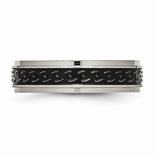 Titanium Ridged Edge Black Enamel Braid Design 6mm Polished Wedding Band Ring - Size 6