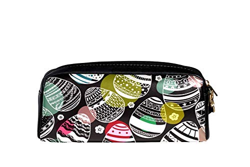 TIZORAX Huevos de Pascua Colorido Confeti Esparcido Patrón Lápiz Estuche de Cuero PU Estudiantes Estacionarios Bolsa de Maquillaje Bolsa de Cosméticos Bolsa