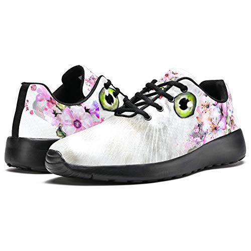 TIZORAX Zapatillas de correr para mujer gato en corona de flores de malla transpirable senderismo tenis zapatos de tenis, color Multicolor, talla 41.5 EU
