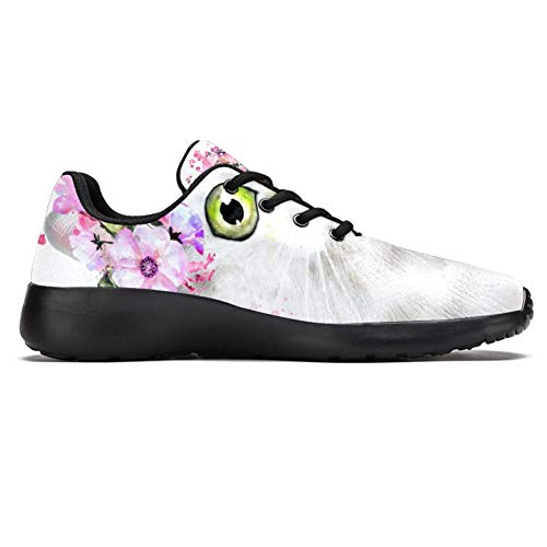 TIZORAX Zapatillas de correr para mujer gato en corona de flores de malla transpirable senderismo tenis zapatos de tenis, color Multicolor, talla 41.5 EU
