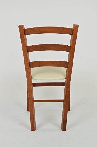 Tommychairs - Silla Cocina Venice en Madera de Haya Cerezo, Asiento en Polipiel (Juego de 4 sillas, Marfil)