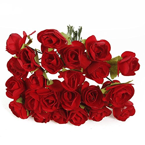 TOOGOO(R) 144 X Flor de rosa roja de papel artificial Decoracion de artesania de boda