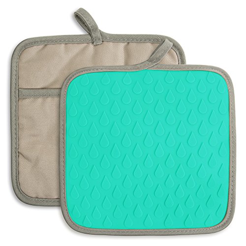 TOPHOME Silicona Resistente al Calor/Guantes Horno, Guantes Cocina,Manoplas Horno, Guantes de Horno No Deslizantes Cocinar, Hornear y Barbacoas(Azul)