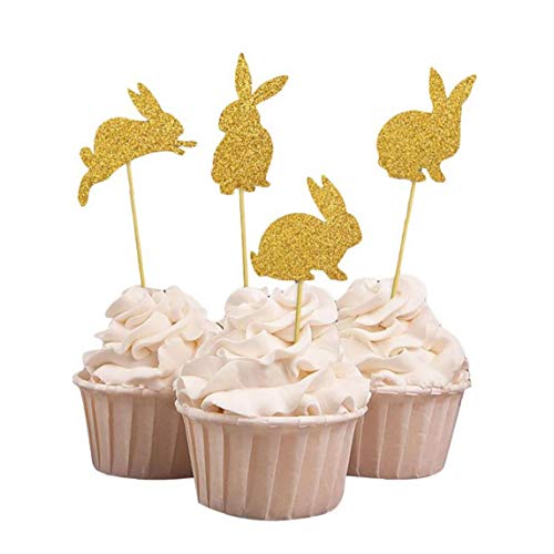 TOPofly 8 PCS 4 Tipos Conejito Conejo Magdalena Torta de la Fiesta de cumpleaños Primeros de Pascua decoración de la Torta (Oro)