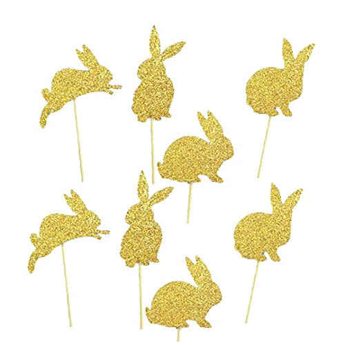 TOPofly 8 PCS 4 Tipos Conejito Conejo Magdalena Torta de la Fiesta de cumpleaños Primeros de Pascua decoración de la Torta (Oro)