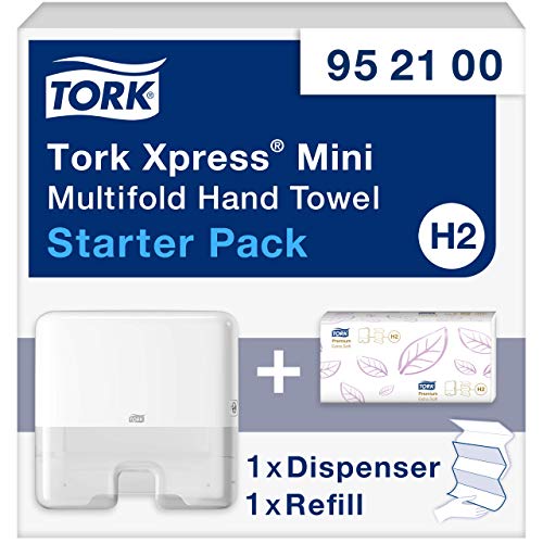 Tork 952100 - Pack con dispensador de toallas interdobladas y recambio de toallas de mano, color blanco