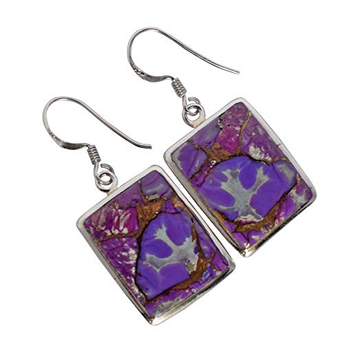 Trending FSJ-2459 - Pendientes colgantes de plata de ley 925 con piedra turquesa y cobre morado