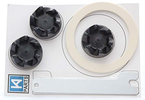 Tres acopladores de goma negra de repuesto (embrague o acoplamiento AKA) para una licuadora Kitchenaid KSB5 / KSB52 con una herramienta de llave KAParts para ayudar con la extracción de su antiguo acoplador y un nuevo reemplazo ga