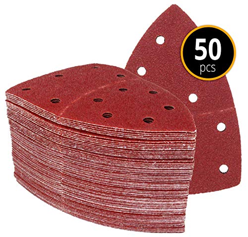 Triángulos de Molienda Prio │ 50 piezas │ 11 agujeros │ 105 x 152 mm │ grano 60 │ para poliquenales │ Cuchillas de Molienda │ Almohadillas de Molienda Triangulares │ Papel de Molienda │ Hojas de Lija