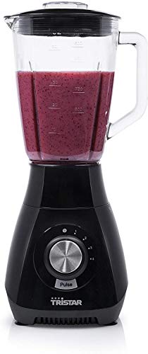 Tristar BL-4450 Batidora de vaso con jarra de cristal de 1.5 l, 6 hojas de acero inoxidable, 430 W, Vidrio, Negro