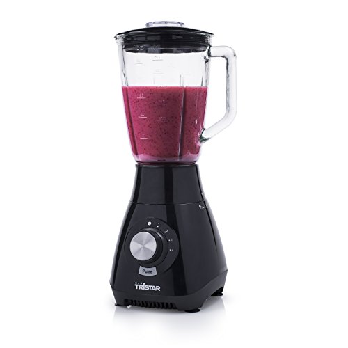 Tristar BL-4450 Batidora de vaso con jarra de cristal de 1.5 l, 6 hojas de acero inoxidable, 430 W, Vidrio, Negro