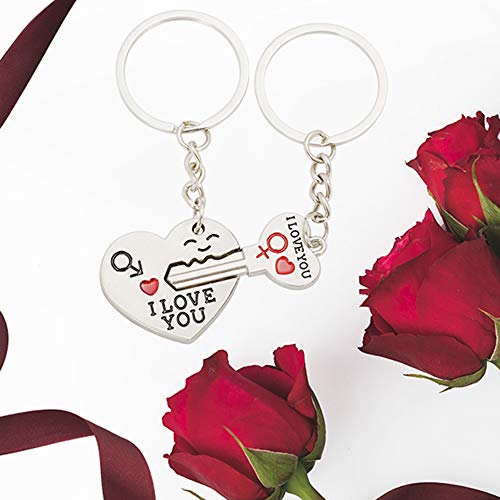 TRIXES Un Llavero en Forma de corazón con Flecha y Otro con Forma de Llave, Ambos con el Mensaje I Love You. Regalo Ideal para Amantes y Enamorados.