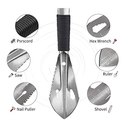 TTMOW - Pala multifunción, 160 g, pala de acero inoxidable de aleación de alta calidad, para supervivencia al aire libre, jardín, pesca (piquetas, silbato de triller)