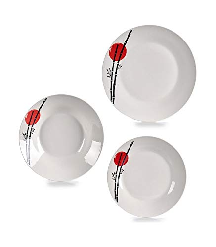 TU TENDENCIA ÚNICA Vajilla de Porcelana Modelo Zenei 18pzs para 6 comensales. Medidas: Plato Llano 24cm, Plato Hondo 21cm, Plato Postre 19cm