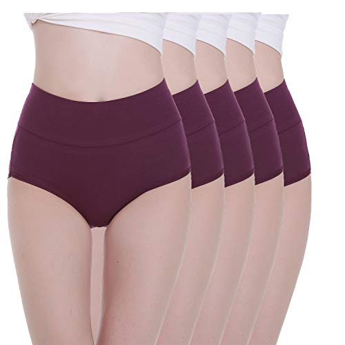 Tuuhaw Bragas para mujer, paquete de 5, braguitas, braga-faja, algodón, talle alto, transpirable morado XS