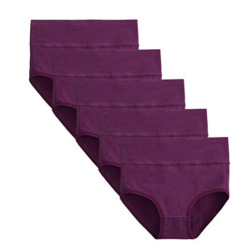 Tuuhaw Bragas para mujer, paquete de 5, braguitas, braga-faja, algodón, talle alto, transpirable morado XS