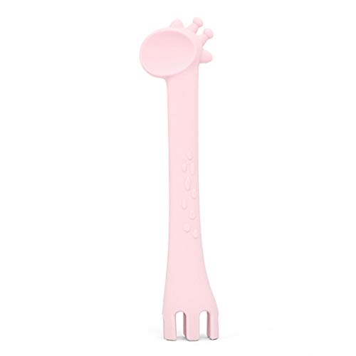TWW Cuchara De Silicona para Bebés, Cuchara De Comida De Entrenamiento para Bebés Ejercicio Bebé Comiendo Jirafa Portátil W Vajilla De Alimentación,Rosado