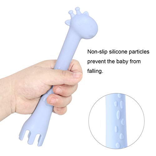 TWW Cuchara De Silicona para Bebés, Cuchara De Comida De Entrenamiento para Bebés Ejercicio Bebé Comiendo Jirafa Portátil W Vajilla De Alimentación,Rosado