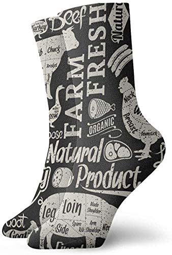 tyui7 Carnicería de estilo retro Calcetines de compresión de equipo clásico Punto plano Casual Athletic Stoking 30 cm Ligero