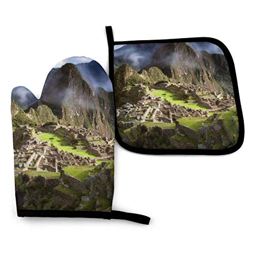 tyui7 Montañas Machu Picchu Perú Juegos de Manoplas y Soportes para ollas Guantes de Horno Antideslizantes Resistentes al Calor para Barbacoa Cocinar Hornear Asar